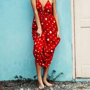 Billabong red and white spot maxi dress size XS